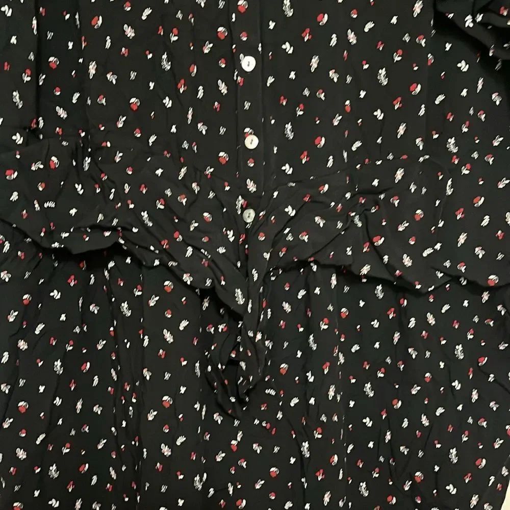 J.Jill Black Floral Design Wide Leg Boho Buttons Pockets Jumpsuit Contemporary - Picture 11 of 17